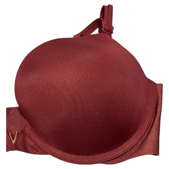 Victoria's Secret Lined Demi Bra 34D Burgundy/ Gold Satin - Picture 4 of 7